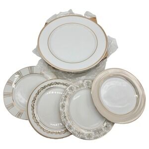 Dennis Basso 8pc Plate Set 10" Buffet 8" Dessert White Gold Ceramic Excellent